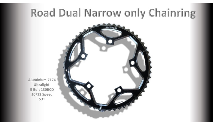 ROAD (53T) 130BCD 5 bolt 10/11s Round Black RACEWORX