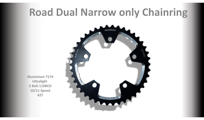GRAVEL/ROAD (42T) Narrow Wide 110BCD 5 bolt 10/11/12s Round Black RACEWORX