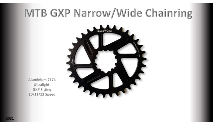 MTB (34T) 10/11/12s GXP 1x Oval 3mm offset Black RACEWORX (Narrow/Wide Tooth Design)