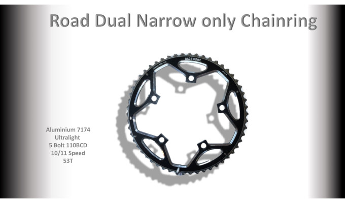 ROAD (52T) 110BCD 5 bolt 10/11s Round Black RACEWORX
